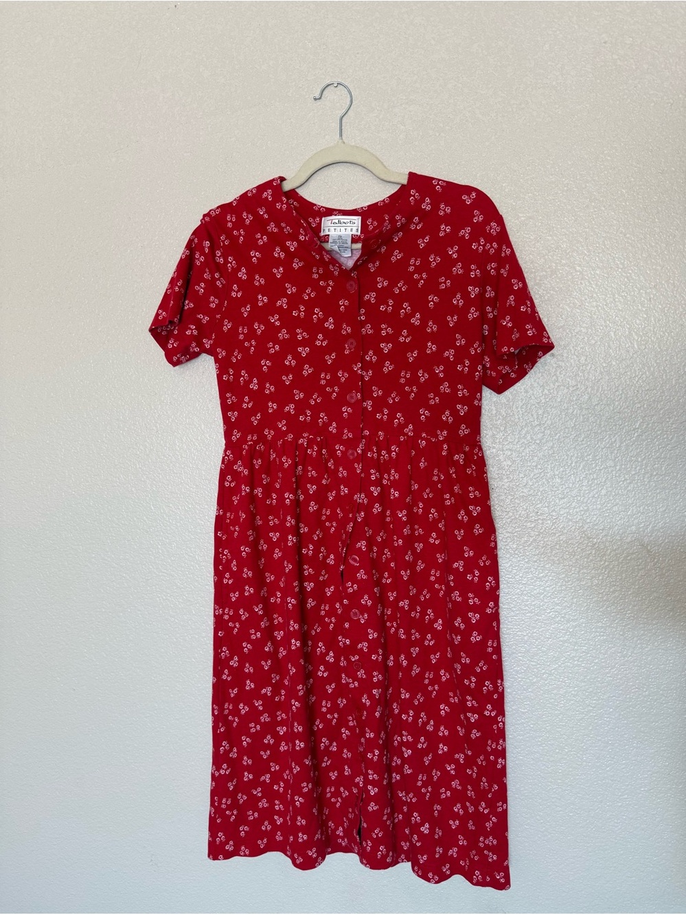 Talbots - 100% Cotton Red Floral Button-Front Midi Dress (PS) Vintage - Picture 4 of 8